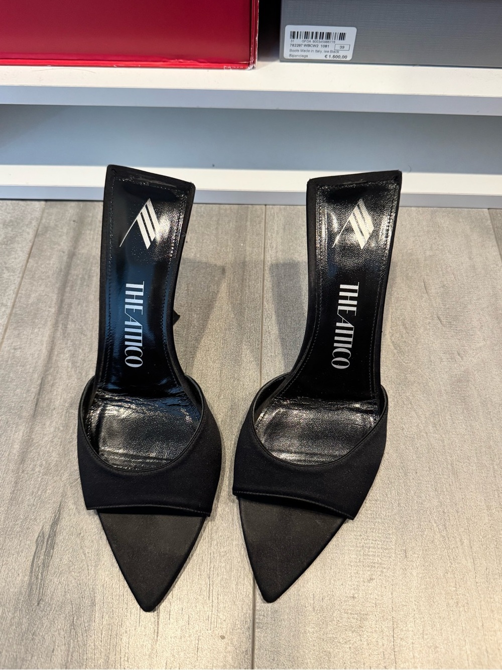 The Attico Black Pointed Toe Mule Heels
